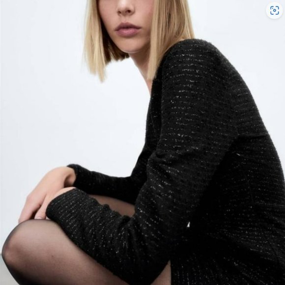 Zara Blogger's Favorite Black Textured Weave with Ruffle Little Black Dr… - Picture 3 of 12